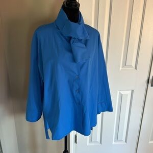 Royal blue Zara blouse with bow neck.